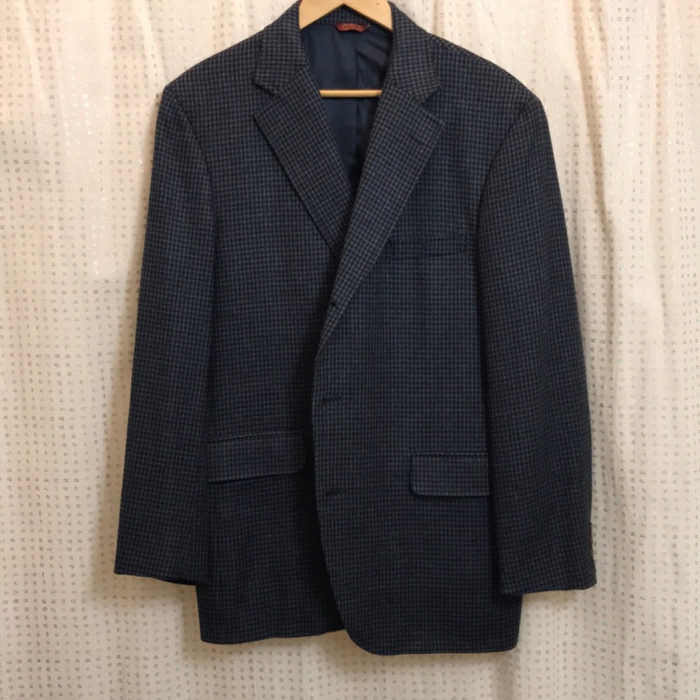 Navy Wool/Cotton Houndstooth Blazer